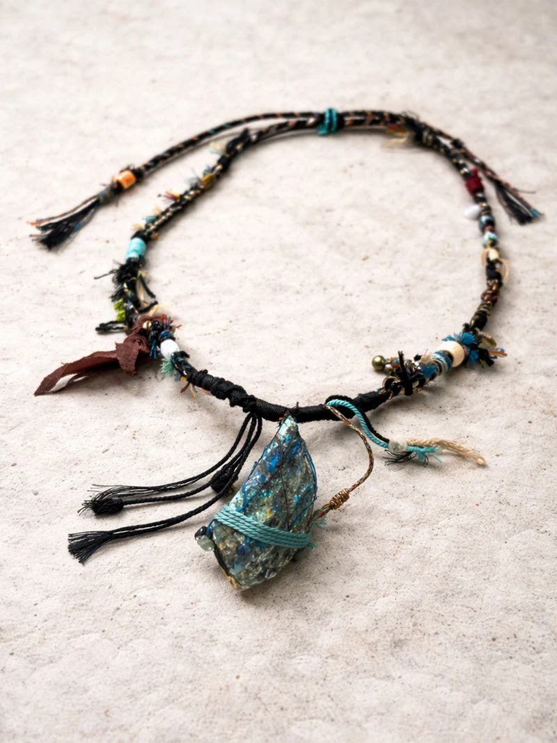Labradorite Raw Stone Tibetan Necklace – Mystic Light and Spiritual Awakening