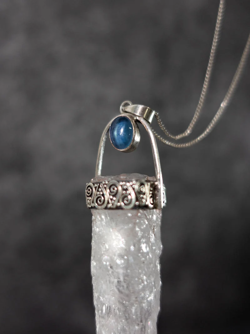 Blessed Spiritual Clarity Clear Quartz Aquamarine Silver Pendant