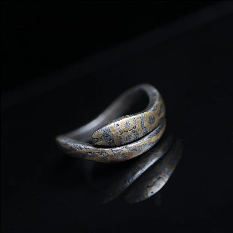 Tibetan Thokcha Iron Coiled Serpent Open Band Ring