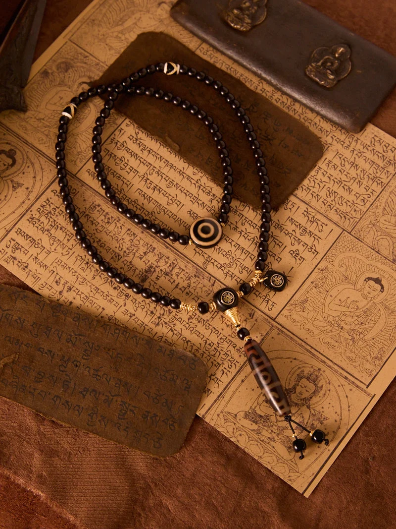 Padmasambhava Three-Eyed Dzi Coconut Shell Agate 108 Mala