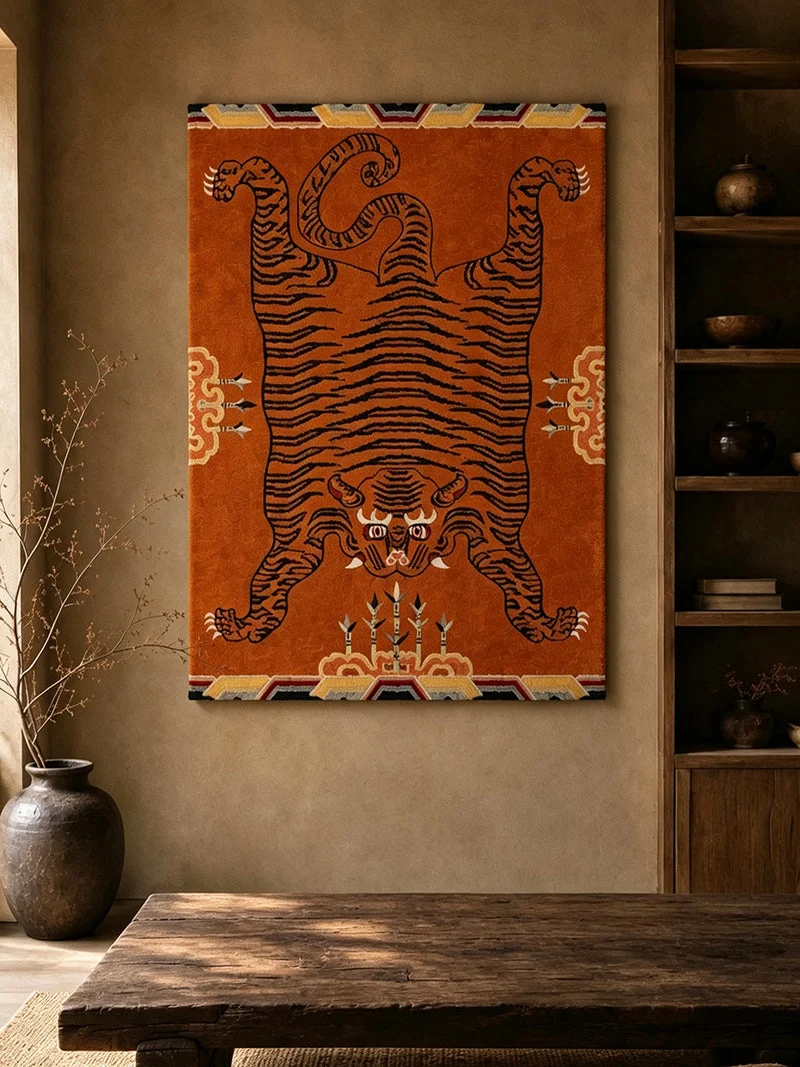 Blessing Tiger & Bamboo Tibetan Wool Rug
