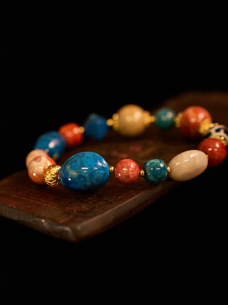 Agatized Coral & Turtle-Back Longevity Bead Protection Bracelet