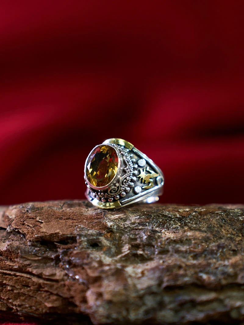 Citrine Silver Ring Wealth Attracting Spiritual Healing Jewelry