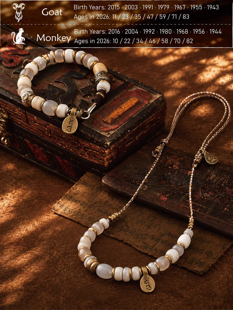 Sheep & Monkey Zodiac Guardian Tibetan Handmade Bracelet & Necklace