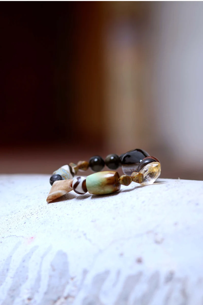 Sheep-Eye Agate Turquoise Horn Multi-Stone Bracelet