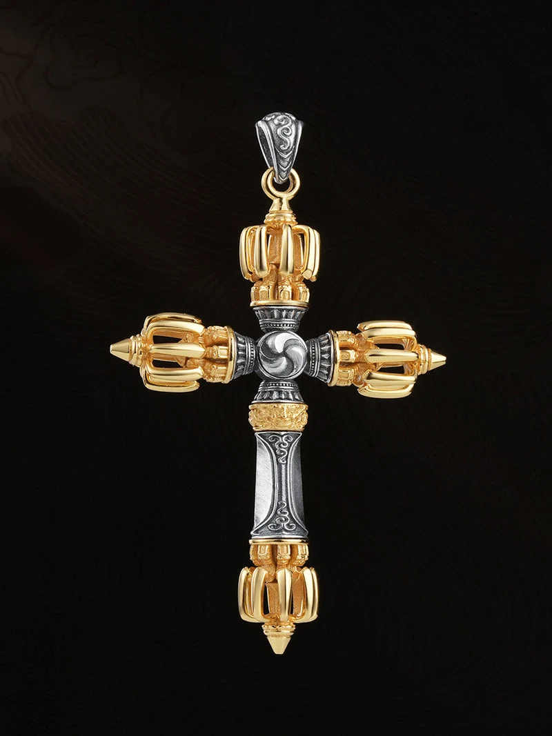 Strength Balance Tibetan Cross Vajra Sterling Silver Amulet Necklace