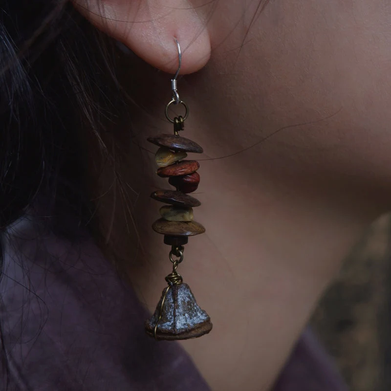 Good Fortune Natural Stone Agate Brass Spiral Earrings