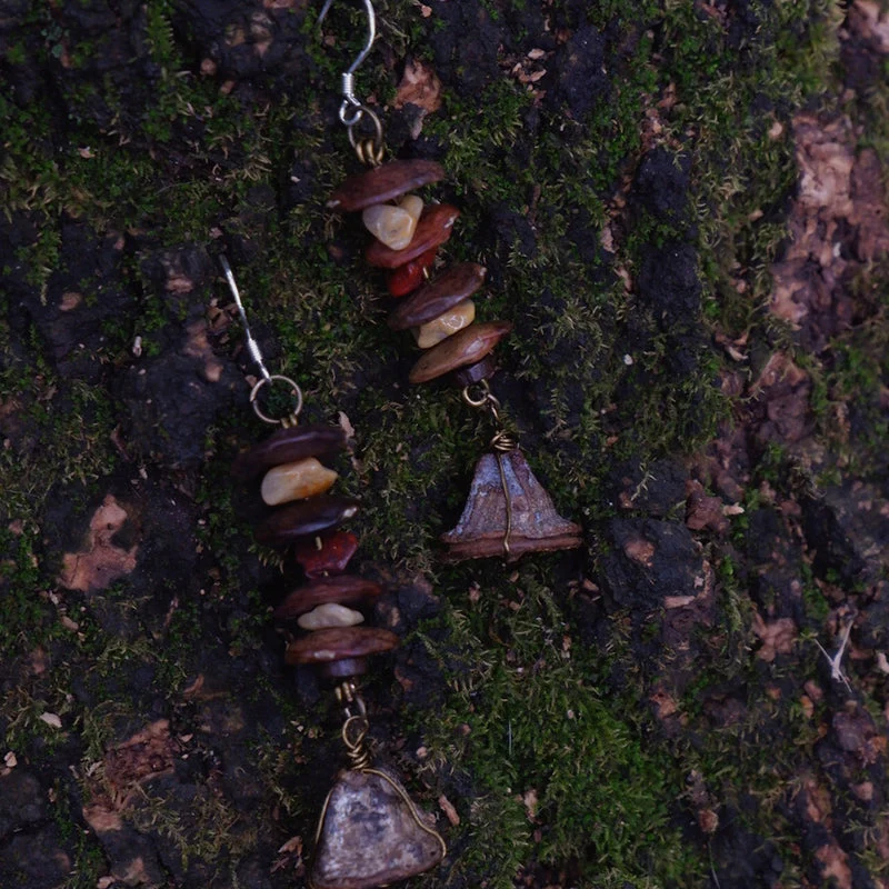 Good Fortune Natural Stone Agate Brass Spiral Earrings