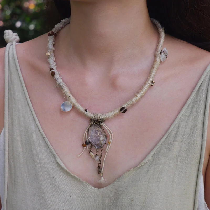 Healing Clarity White Crystal Silver Pendant