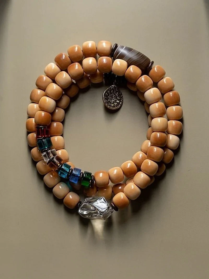 Bodhi Seed 108 Mala Necklace – Nine-Palace Bagua & Five-Color Crystal Design