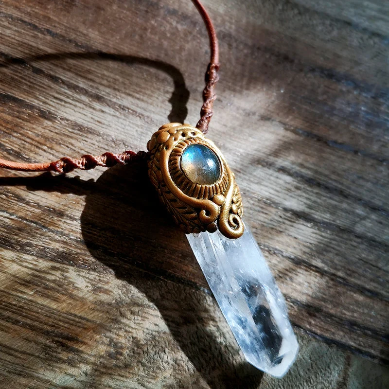 Quartz Labradorite Crystal Clarity Pendant