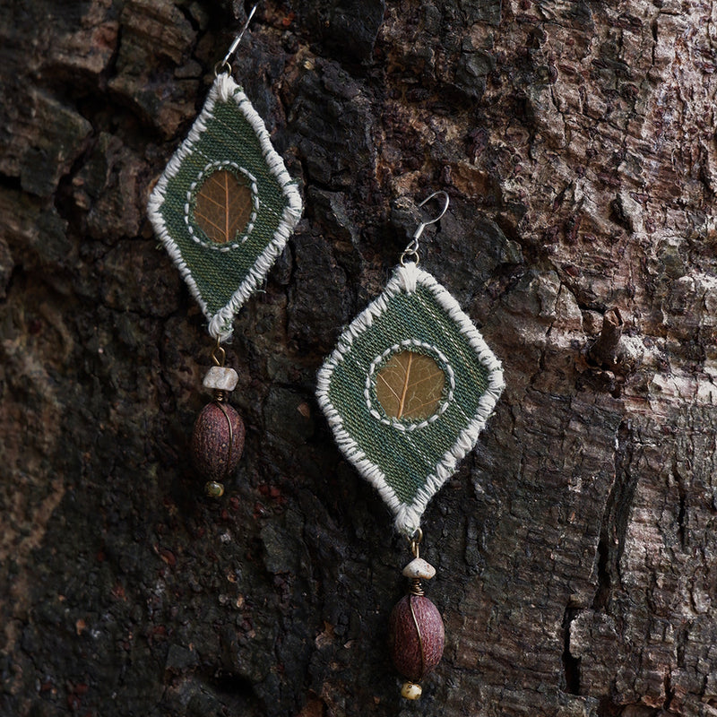 Grounding Earth Harmony Handcrafted Leaf & Gemstone Earrings