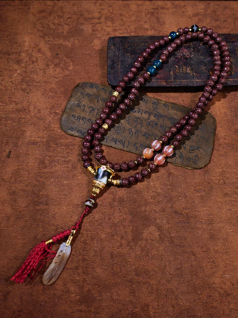 Majestic Vision Tiger’s Eye & Bodhi Seeds 18K Gold Necklace