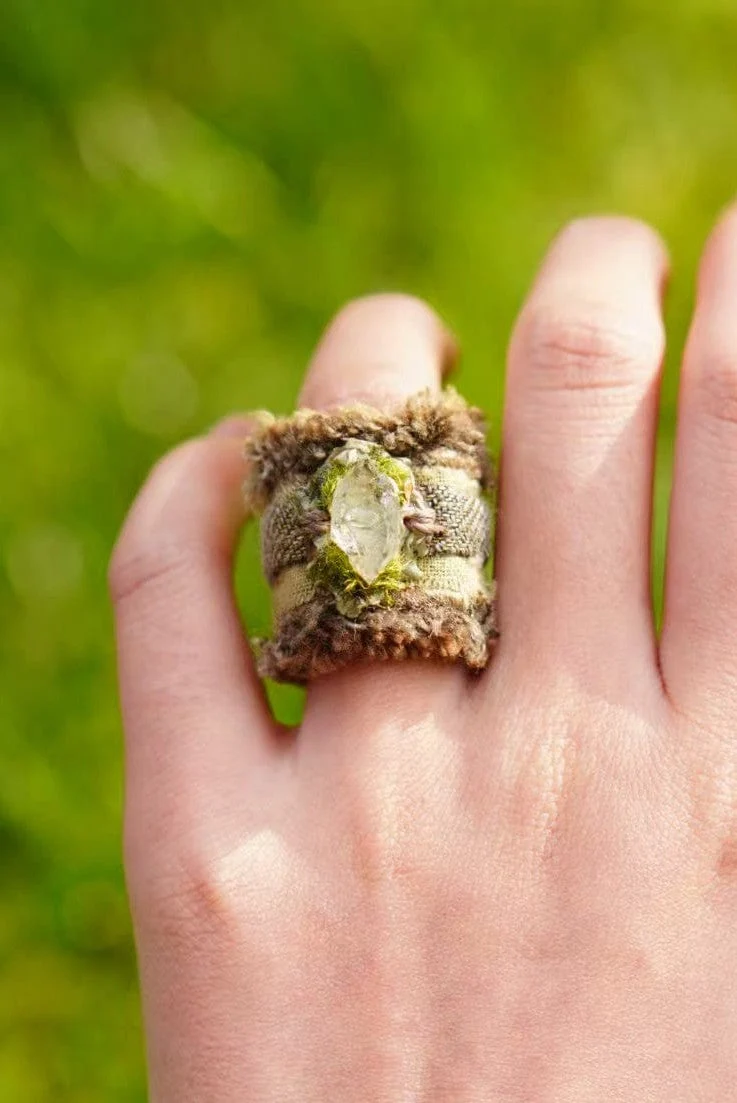 Healing Clear Quartz Nature Embrace Woven Ring