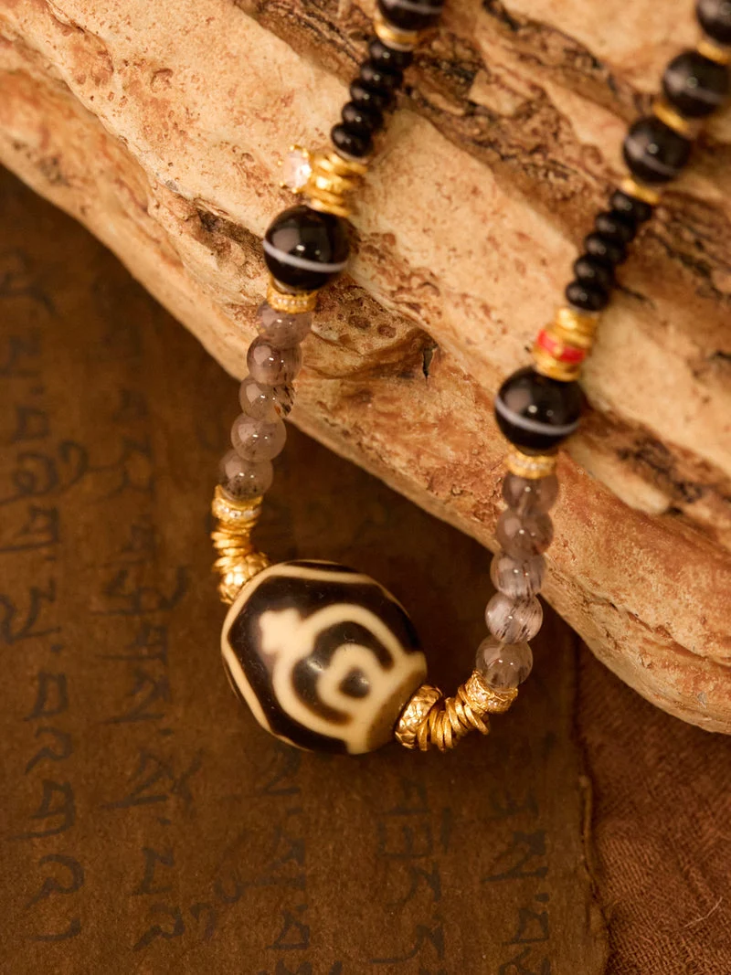 Restorative Blessing Agate Medicine Buddha Vase Lotus Heart Dzi Necklace