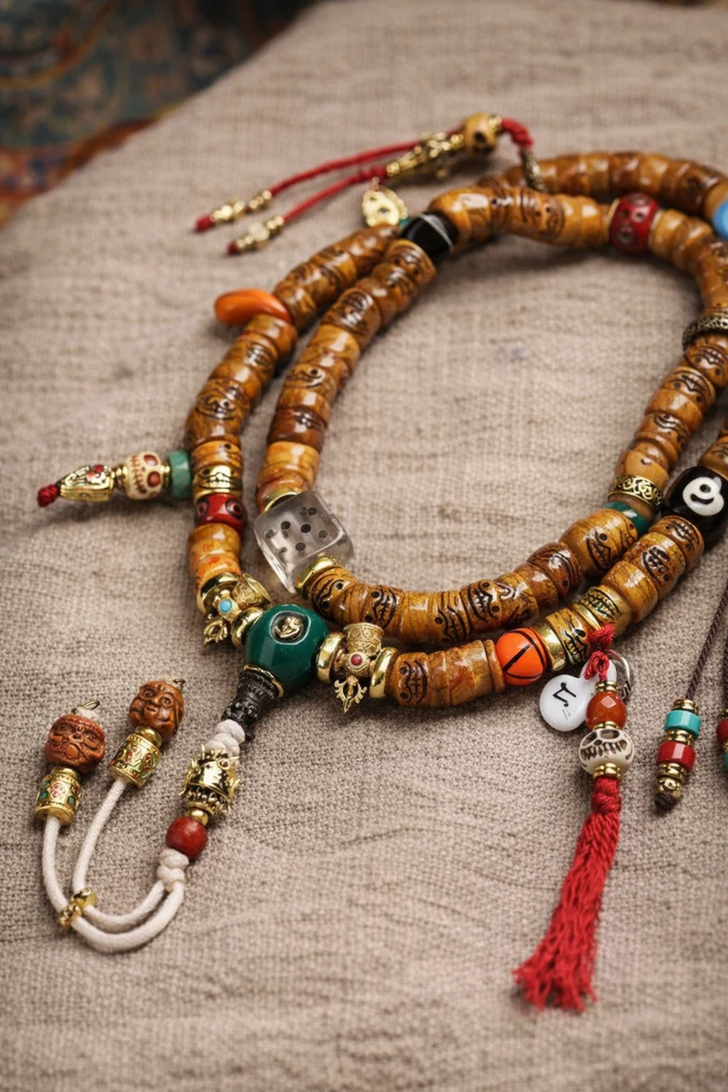 Spiritual Protection Yak Bone Dzi 108 Mala Bead Necklace