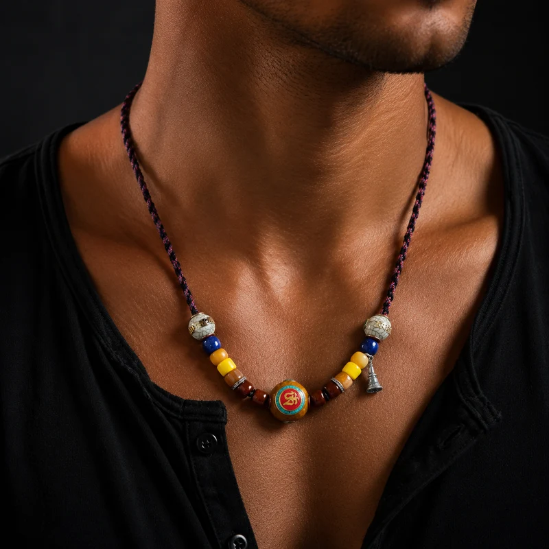 Blessed OM Amber Necklace for Prosperity & Protection