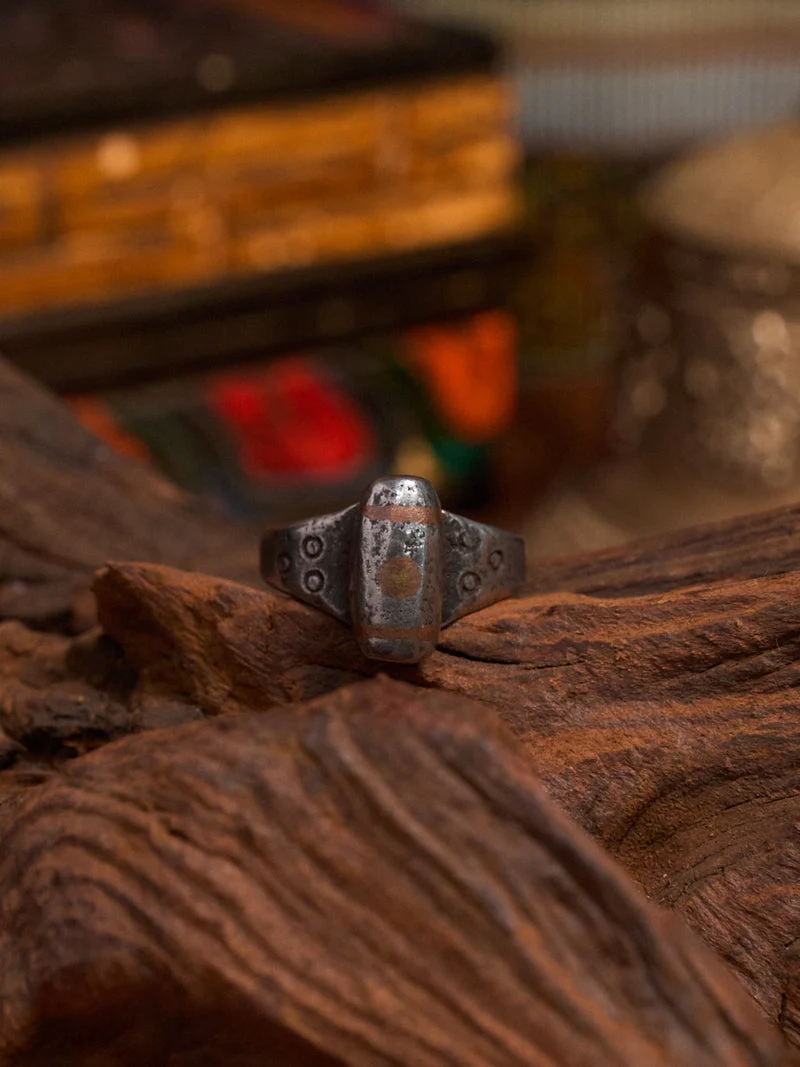 Two-Eyed Dzi Thokcha Ring Fearless Energy Tibetan
