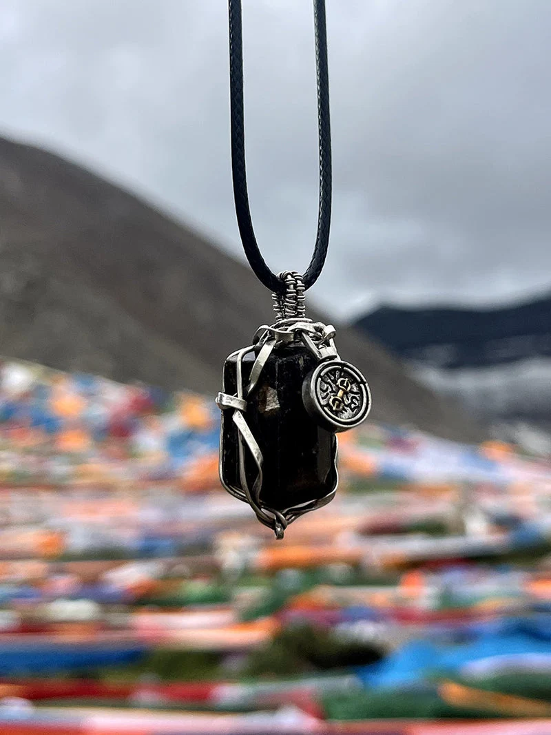 Fearless Courage Black Tourmaline Vajra Totem Silver Necklace