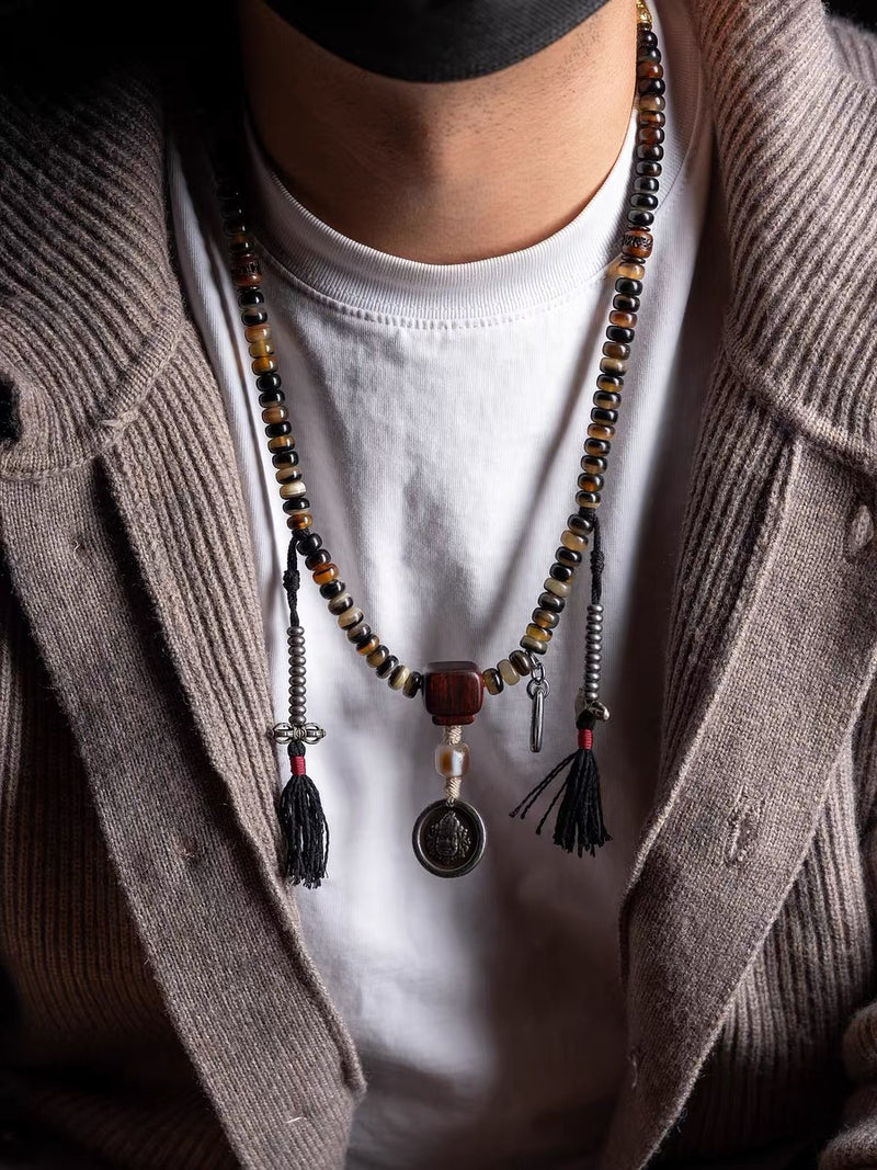 Yellow Jambhala Goat Horn 108 Mala Necklace for Prosperity and Abundance