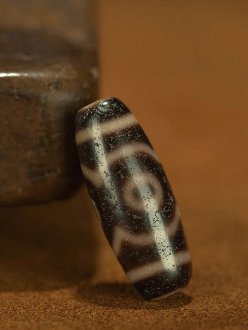 Antique Tibetan Double-Line Three-Eyed Dzi Bead