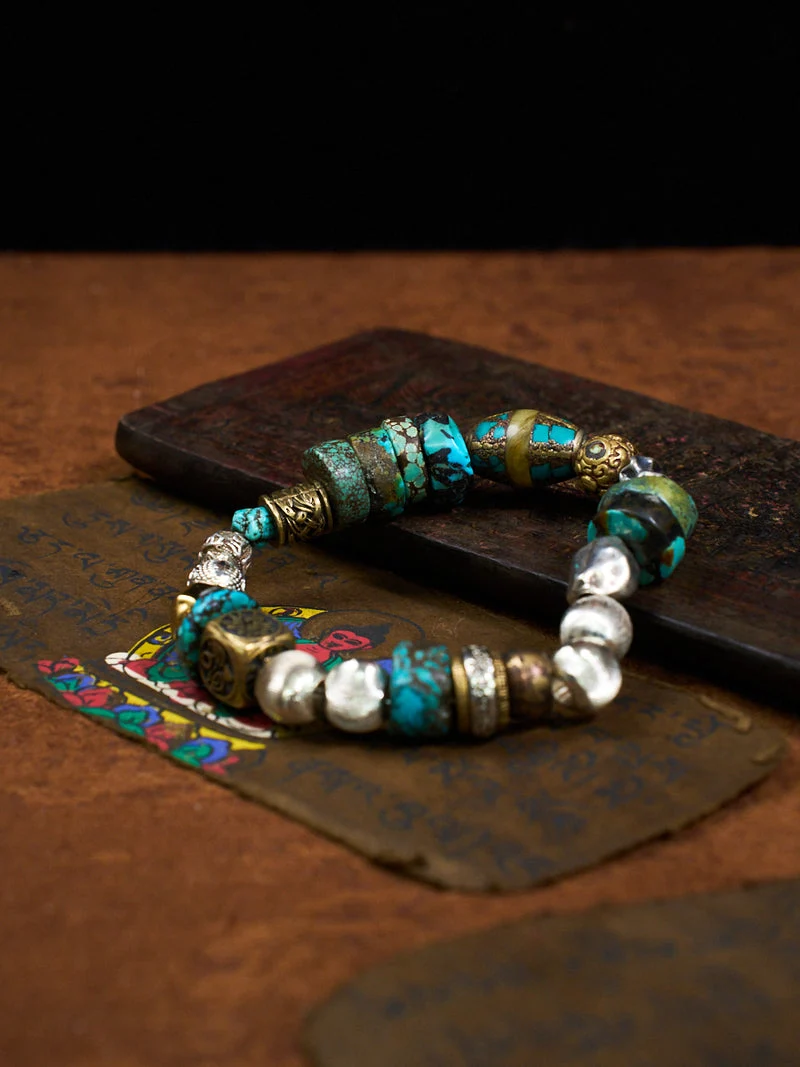 Grounded Protection Turquoise Brass Energy Bracelet
