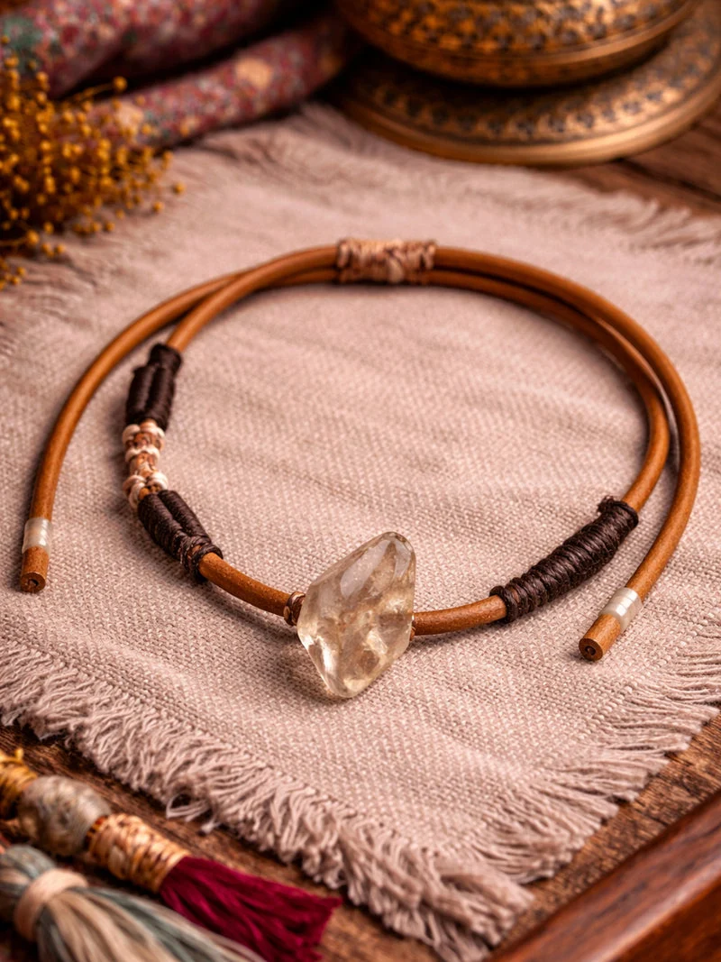 Clarity Raw Crystal Handcrafted Leather Cord Wrap Necklace