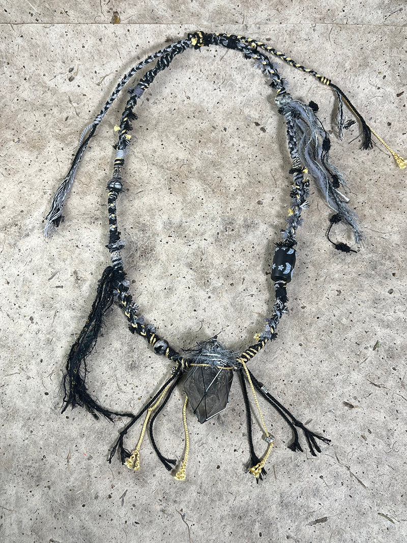 Protection Handwoven Black Quartz Tassel Necklace