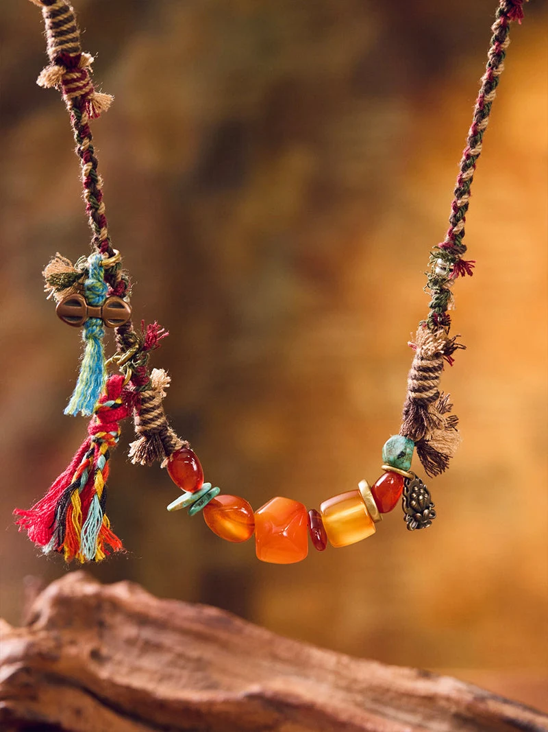 Inner Sanctuary Agate Turquoise Tibetan Handwoven Necklace