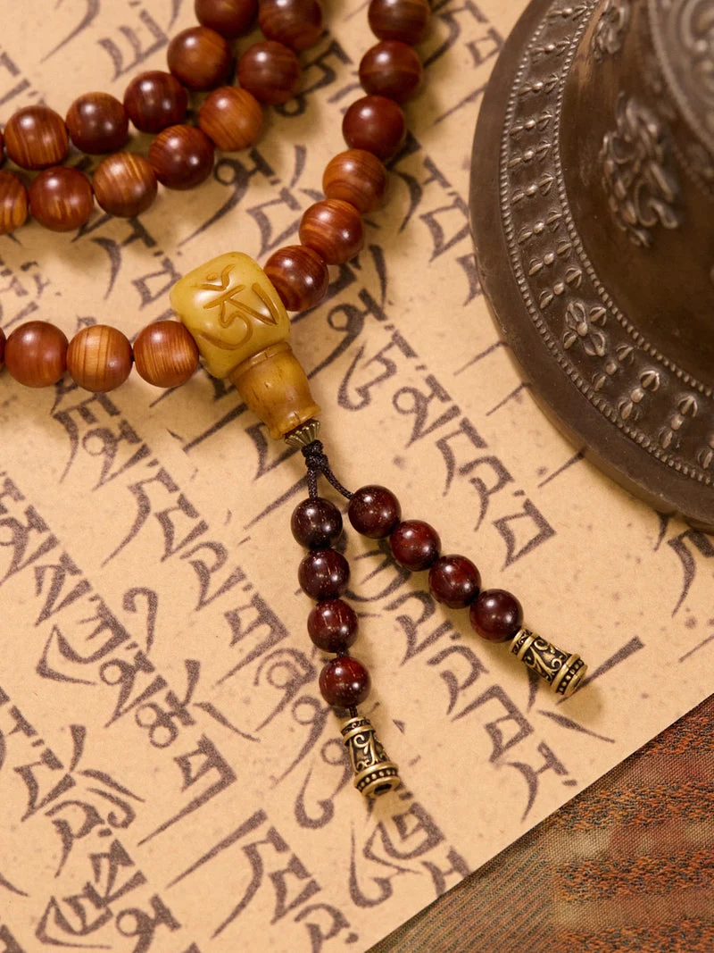 Grounded Practice Sandalwood OM Yak Bone 108 Mala