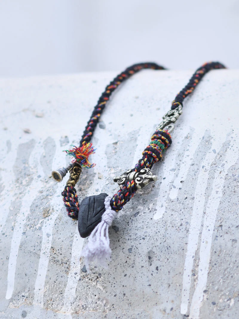 Protection Black Tsa-Tsa Thokcha Charm Tibetan Braided Necklace