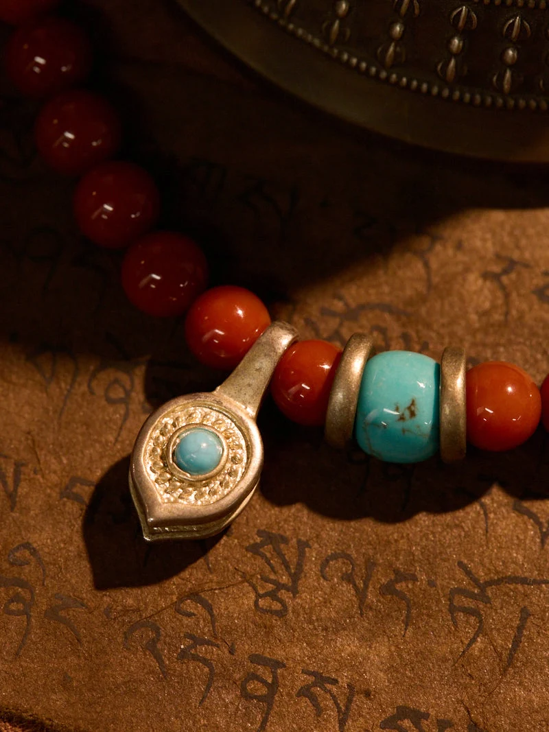 Grounded Vitality Red Agate Turquoise Vintage Brass 108 Mala