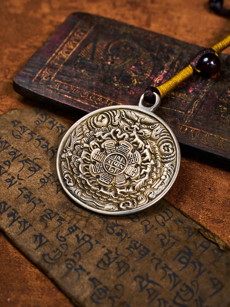 Eight Trigrams Mandala Thokcha Agate Tibetan Cotton Cord Pendant