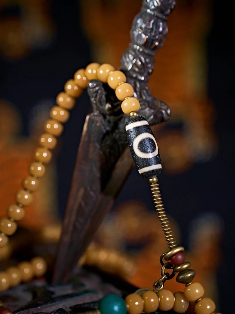 108 Bodhi Seed Dzi Copper Charm Mala Necklace