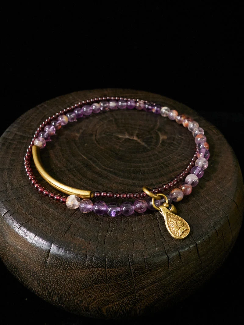 Spiritual Harmony Amethyst Ghost and Garnet Bracelet with Copper