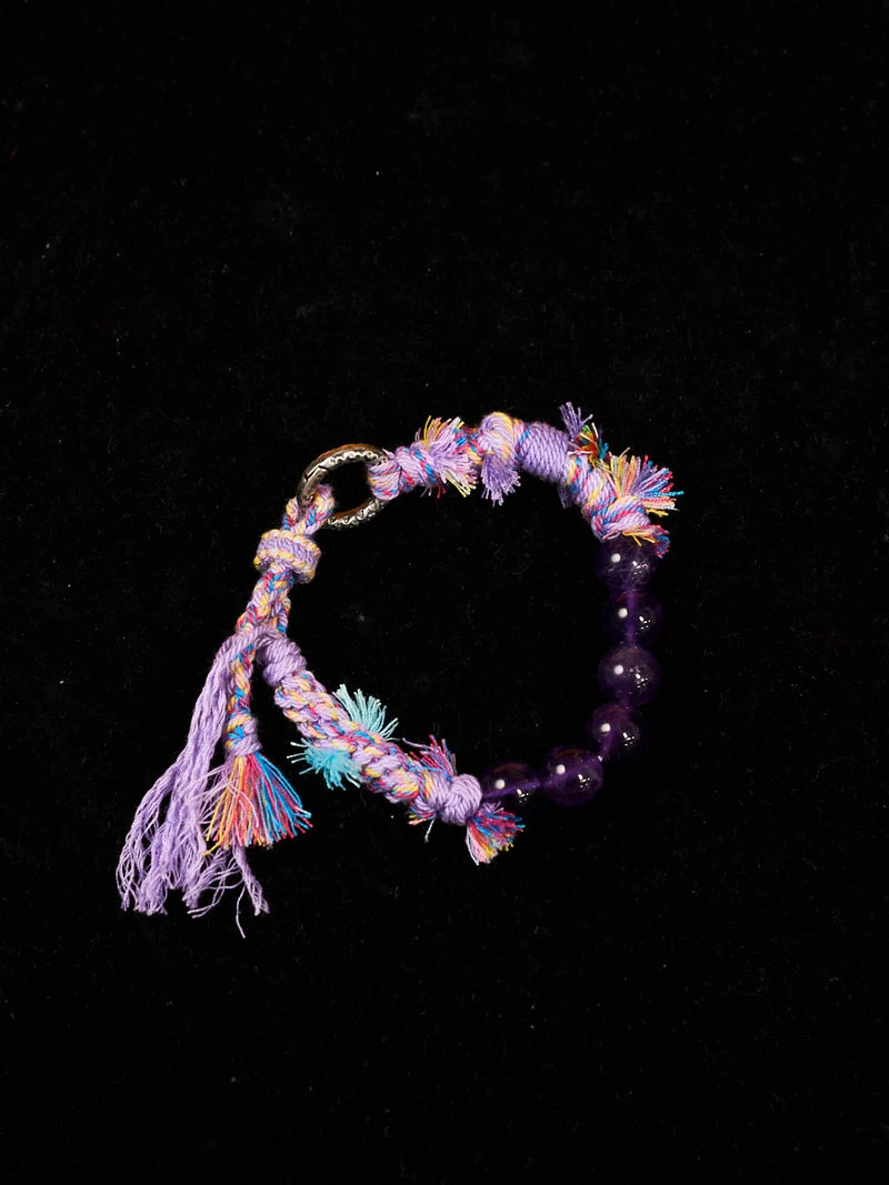 Violet Serenity Amethyst Antique Silver Tibetan Five-Color Cord Bracelet