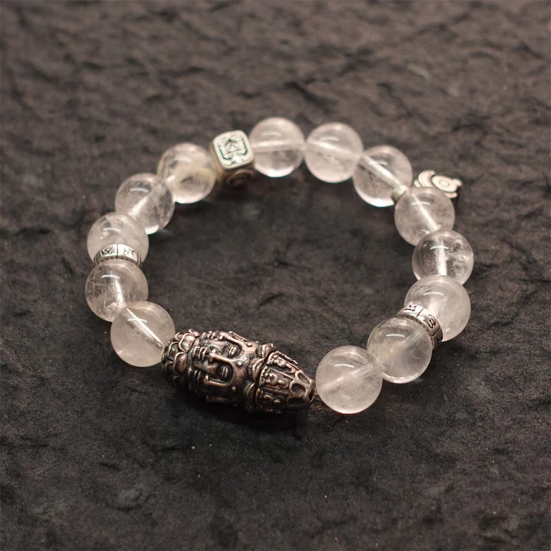 Purity & Wealth Tibetan Clear Quartz Silver Zakhiram Bracelet