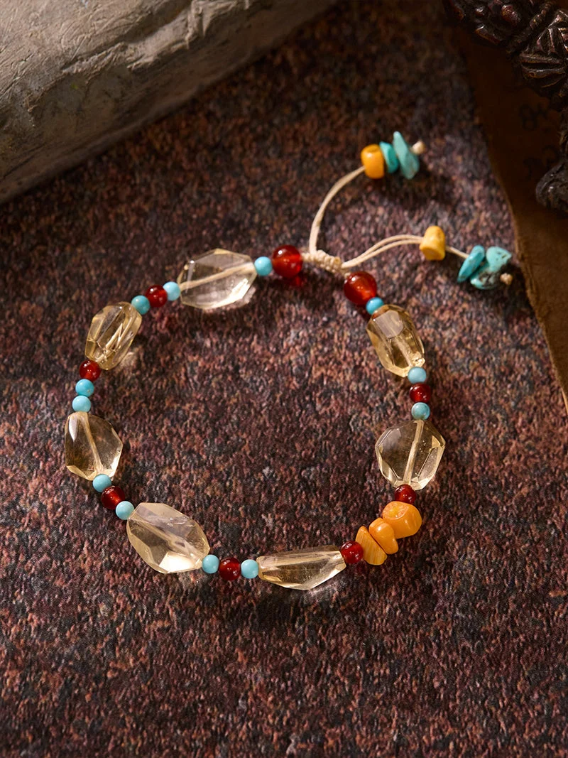 Wealth Path Citrine Turquoise Adjustable Bracelet