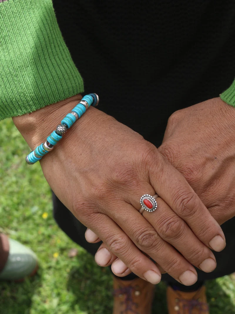 Disc Stack Turquoise Sterling Silver Braided Bracelet