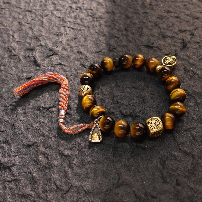 Wealth Strength Tiger’s Eye Gold Buddha Charm Bracelet