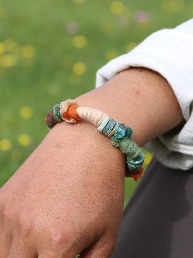 Earthbound Harmony Turquoise Handwoven Sterling Silver Charm Bracelet