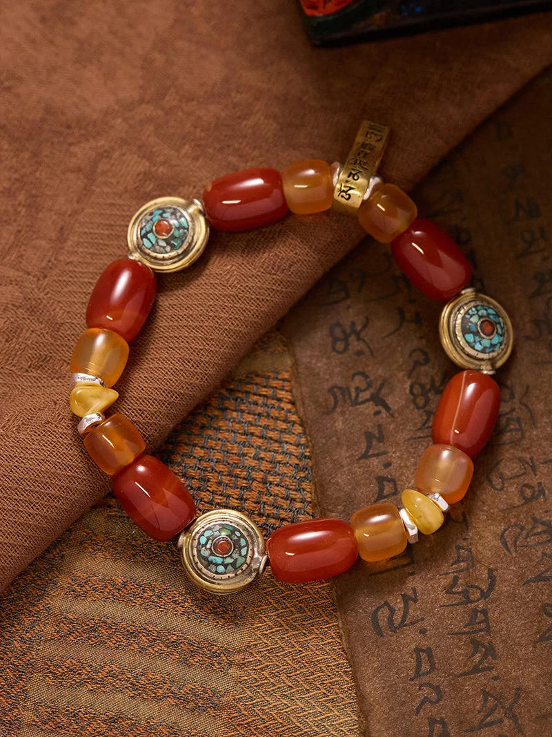 Wealth Protection Mantra Turquoise Amber Bracelet