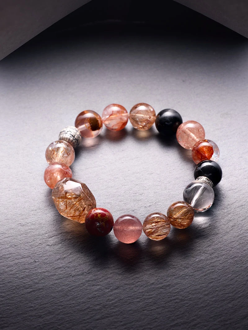 Eternal Wealth Protection Black Gold Super Seven Strawberry Quartz Crystal Bracelet