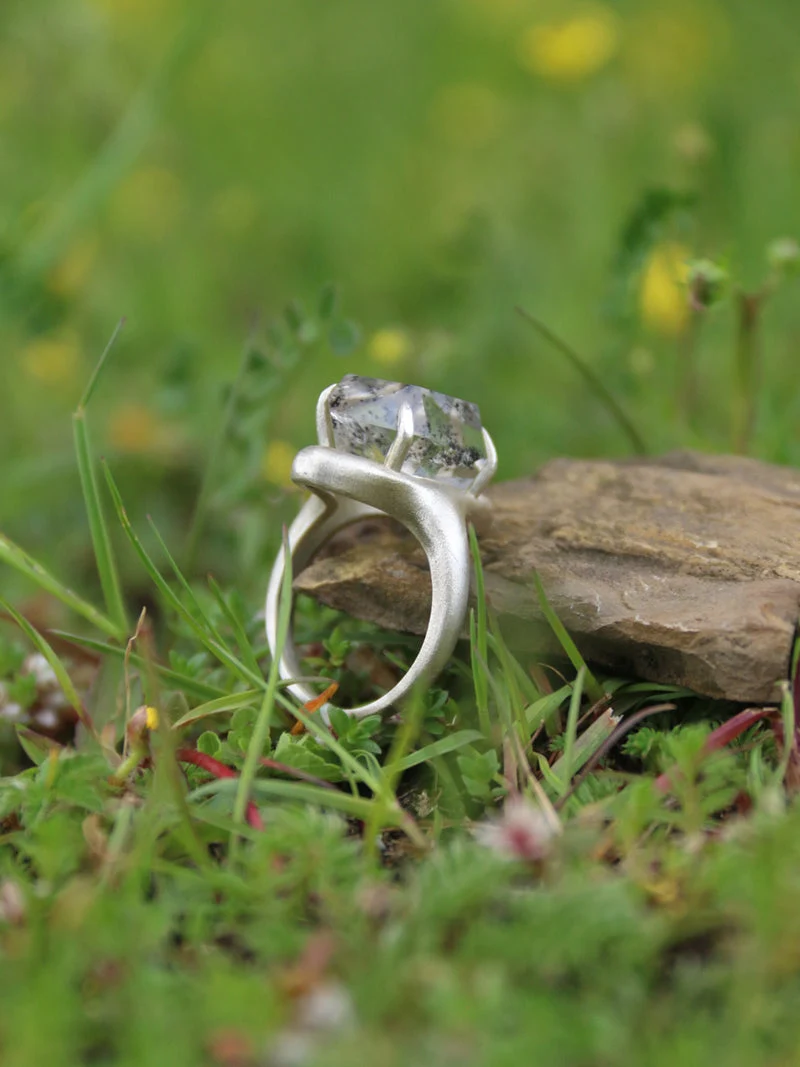 Healing Balance Raw Quartz Marquise Sterling Silver Ring