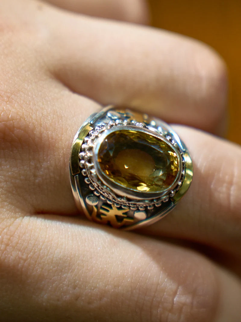 Citrine Silver Ring Wealth Attracting Spiritual Healing Jewelry