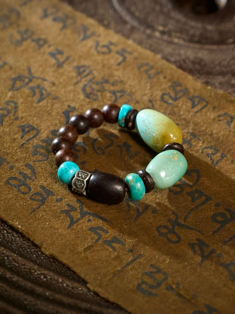 Sacred Lake Protection Turquoise Sandalwood Beaded Ring