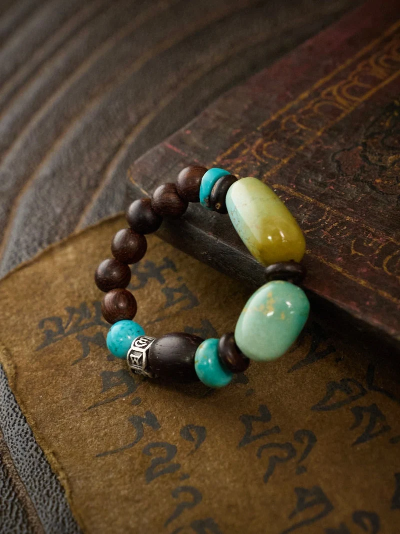 Sacred Lake Protection Turquoise Sandalwood Beaded Ring