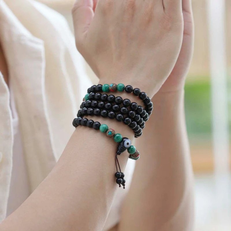 Protection Energy Obsidian and Malachite 108 Mala Bracelet