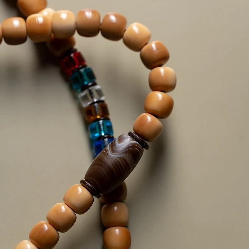 Bodhi Seed 108 Mala Necklace – Nine-Palace Bagua & Five-Color Crystal Design