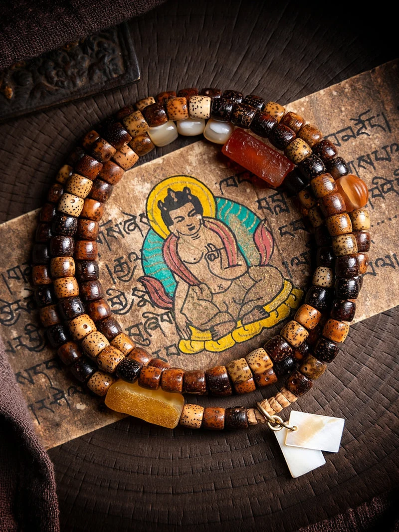 Wisdom Star Moon Bodhi Aged Seed Mala Bracelet